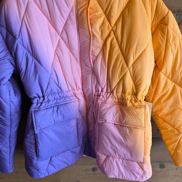 Electric & Rose Aiden Ombre Quilted Jacket NWT L Pink Purple Orange Puffer Coat - Picture 12 of 15